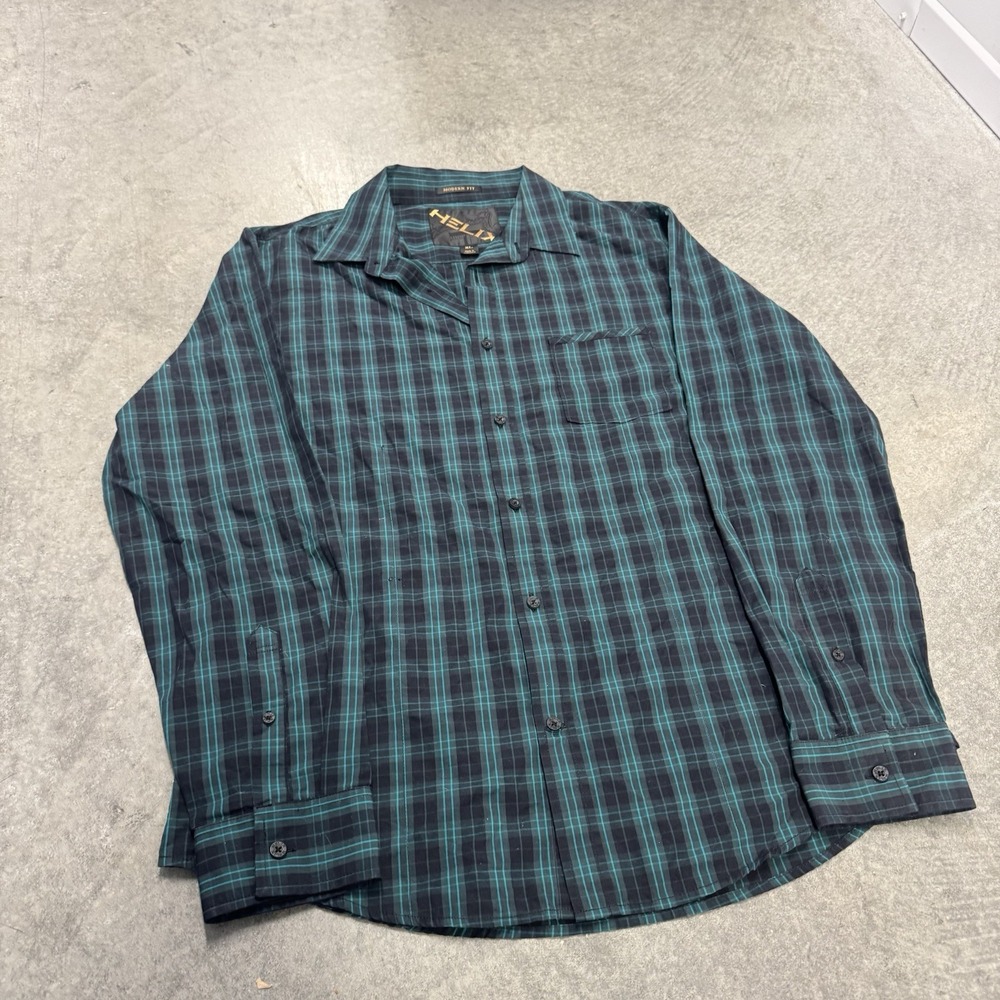 Helix Modern Fit Shirt Mens Button Green Black Plaid Long Sleeve Cotton XL - Picture 2 of 8